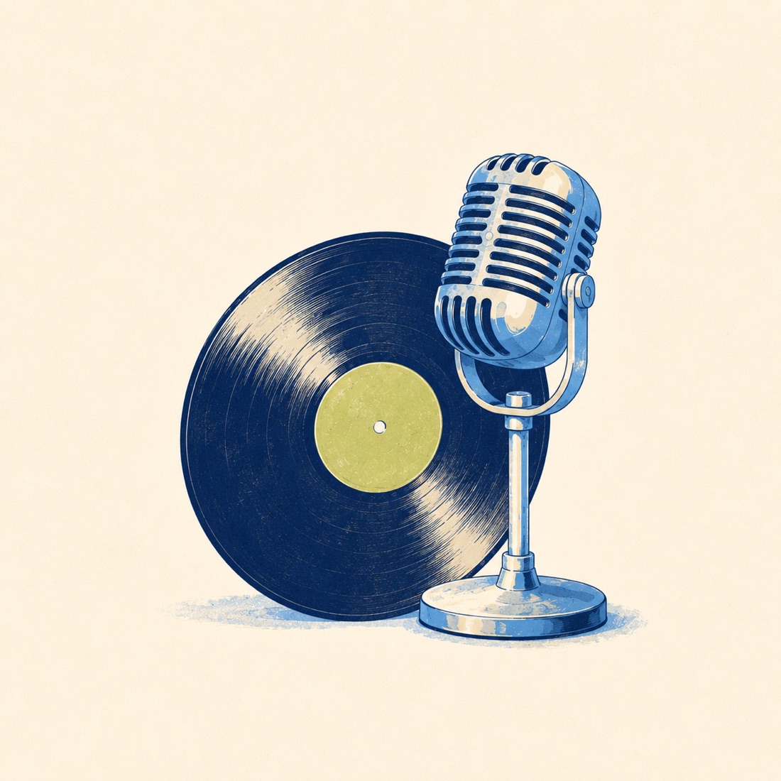 Ilustración de un vinilo y un micrófono