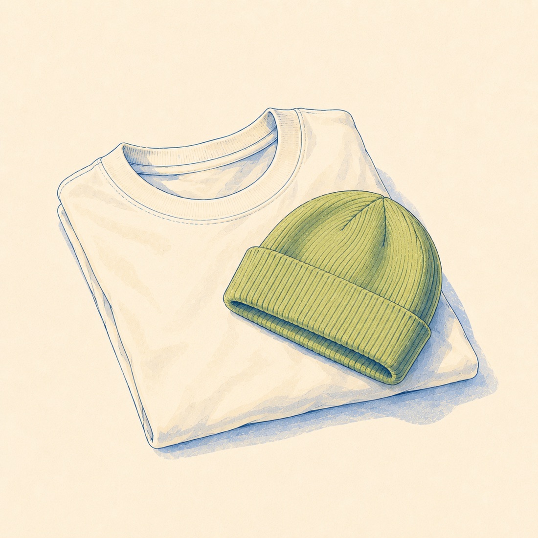 Ilustración de una polera doblada con un gorro